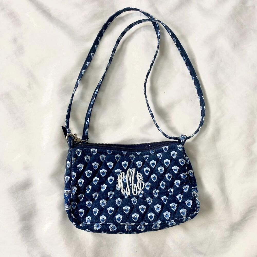 Vera Bradley quilted shoulder / crossbody bag Nantucket Navy pattern Monogram